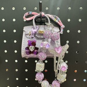 👉 Lavender Mini Bag Charm Set | Rhinestone Beads & Teddy | Exact Set Shown